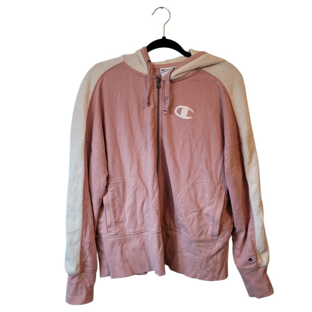 Champion Light Pink & Cream Embroidered Full Zip Hoodie Women's Size 1X